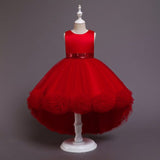 Kids 3D Flower Wedding Party Dress Sleeveless Short Front Long Back Ball Gown Flower Girl Dress