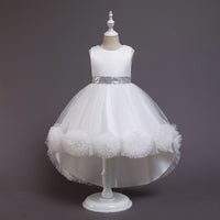 Kids 3D Flower Wedding Party Dress Sleeveless Short Front Long Back Ball Gown Flower Girl Dress