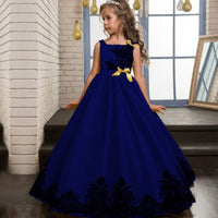 Fashion Sleeveless Satin Ball Gown Flower Girl Dresses Kids Appliqued Wedding Party Dresses