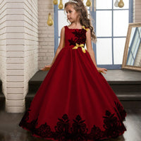 Fashion Sleeveless Satin Ball Gown Flower Girl Dresses Kids Appliqued Wedding Party Dresses