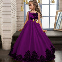 Fashion Sleeveless Satin Ball Gown Flower Girl Dresses Kids Appliqued Wedding Party Dresses