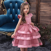 Tiered Kids Wedding Party Dress Ruffled Beading Cap Sleeve Ball Gown Flower Girl Dress