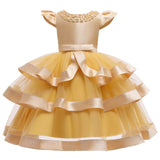 Tiered Kids Wedding Party Dress Ruffled Beading Cap Sleeve Ball Gown Flower Girl Dress