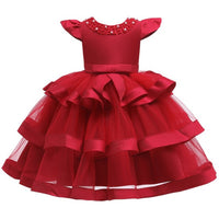 Vestido de fiesta de boda para niños con gradas, con volantes, manga casquillo, vestido de bola, vestido de niña de las flores