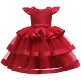 Tiered Kids Wedding Party Dress Ruffled Beading Cap Sleeve Ball Gown Flower Girl Dress