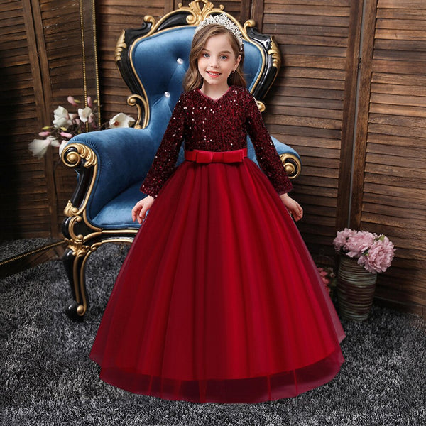 Bling Bling Flower Girl Dresses Sequined Kids Long Sleeve Ball Gown Party Dresses