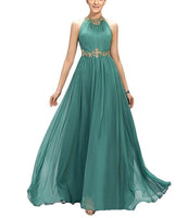 Beading Pleated Chiffon Prom Dress A Line Floor Length Halter Neckline Dinner Party Gown