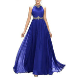 Beading Pleated Chiffon Prom Dress A Line Floor Length Halter Neckline Dinner Party Gown