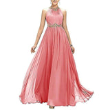 Beading Pleated Chiffon Prom Dress A Line Floor Length Halter Neckline Dinner Party Gown