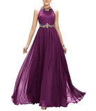 Beading Pleated Chiffon Prom Dress A Line Floor Length Halter Neckline Dinner Party Gown