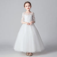 Custom Made Flower Girl Dresses Kids O-neck Long Sleeve Lace Appliqued Wedding Party Dresses