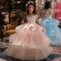 Ruffled Ball Gown Flower Girl Dresses Kids Tiered Organza Wedding Party Dresses