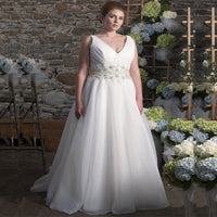 Custom Made Plus Size A-Line Organza Wedding Dresses Large Size Beading Bridal Gowns