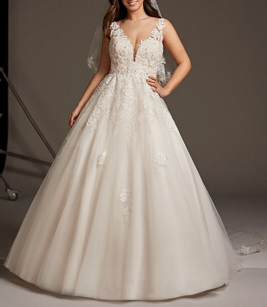 Plus Size A-Line Lace Appliqued Wedding Dresses Light Large Size Champ VLLUSISA Plus Size A-Line Lace Appliqued Wedding Dresses Light Large Size Champ VLLUSISA