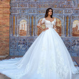 VLLUSISA O-neck Half Sleeve Ball Gown Princess Wedding Dresses Lace Appliqued Bridal Gowns