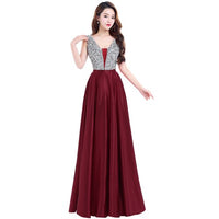 Fashion Sparkle Evening Gowns V-Neck Sleeveless Beading Satin Evening Dresses