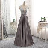 Fashion Sparkle Evening Gowns V-Neck Sleeveless Beading Satin Evening Dresses