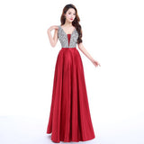 Fashion Sparkle Evening Gowns V-Neck Sleeveless Beading Satin Evening Dresses