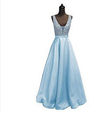 Fashion Sparkle Evening Gowns V-Neck Sleeveless Beading Satin Evening Dresses