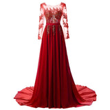 VLLUSISA Elegant Evening Gowns Illusion Long Sleeve Lace Appliqued Evening Dresses