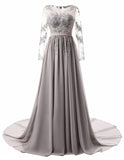 VLLUSISA Elegant Evening Gowns Illusion Long Sleeve Lace Appliqued Evening Dresses