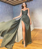 VLLUSISA High Slit Beach Evening Dresses Cowl Neck Backless Satin Formal Evening Gowns