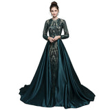 Real Photos Muslim Evening Dress With Detachable Train Sequined Moroccan Kaftan Formal Party Gown