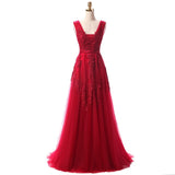 Fashion V-Neck Sleeveless Evening Gowns Open Back Beading Lace Evening Dresses