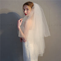 Simple Two-layer Sheer Tulle Bridal Veil Cut Edge Wedding Veil With Comb