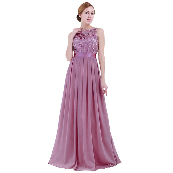 Fancy Sleeveless Lace Bridesmaid Dresses Ladies Long Chiffon Party Gowns