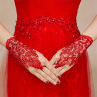 Fingerless Lace Bridal Gloves Fashion Rhinestone Wedding Gloves