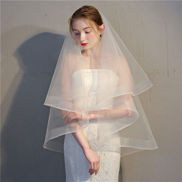 Shoulder Length Two-Layer Bridal Veil Pencil Edge Wedding Veils With Comb