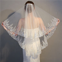 Exquisite Two-Layer Lace Sequined Bridal Veils With Comb